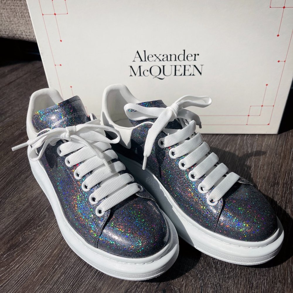 Alexander McQueen Women's Glitter Leather Platform Sneakers - 39 / US 9
